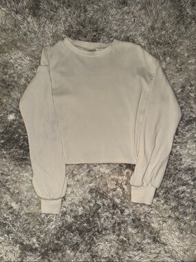 Cropped Waffle-Knit Sweatshirt in Cream